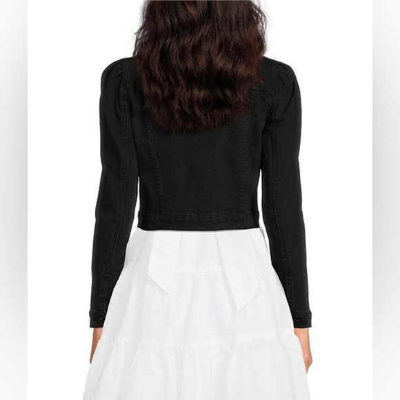 Chelsea & Violet Point Collar Puff Shoulder Jean Jacket - Size M (NWT) - Picture 3 of 9